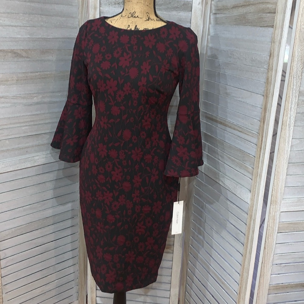 NWT Calvin Klein Black and Burgundy 3/4 length bell sleeve